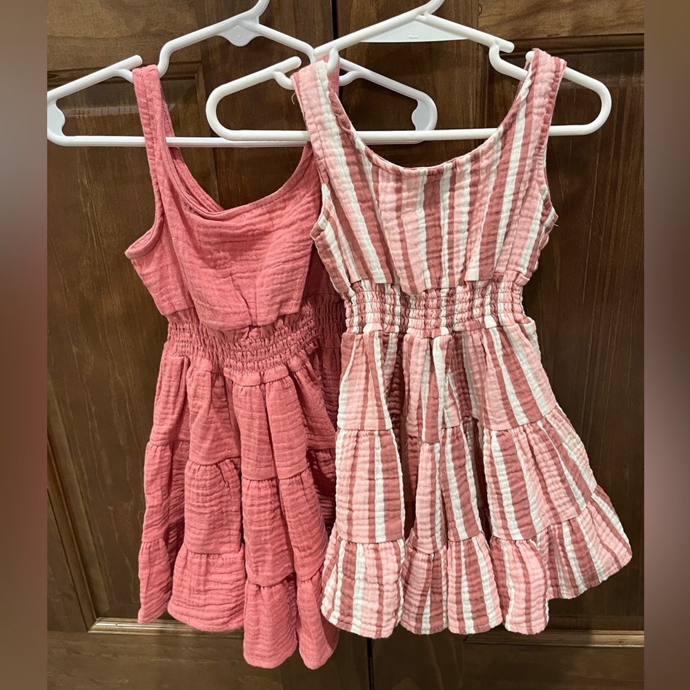 Bearpaw Girl’s Pink Striped and Solid Sleeveless Summer Dress Bundle, Size 2T
